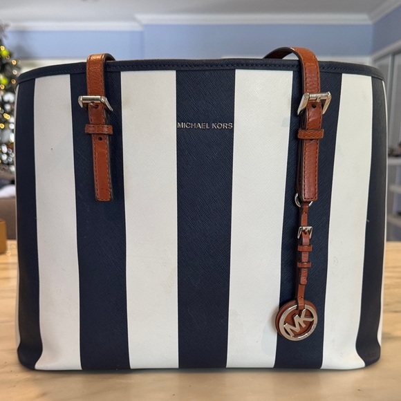 Michael Kors Handbags - Michael Kors Striped Navy and White Tote